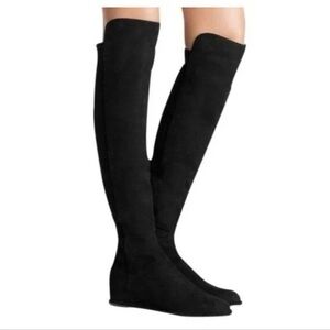Stuart Weitzman black suede over the knee wedge boots.